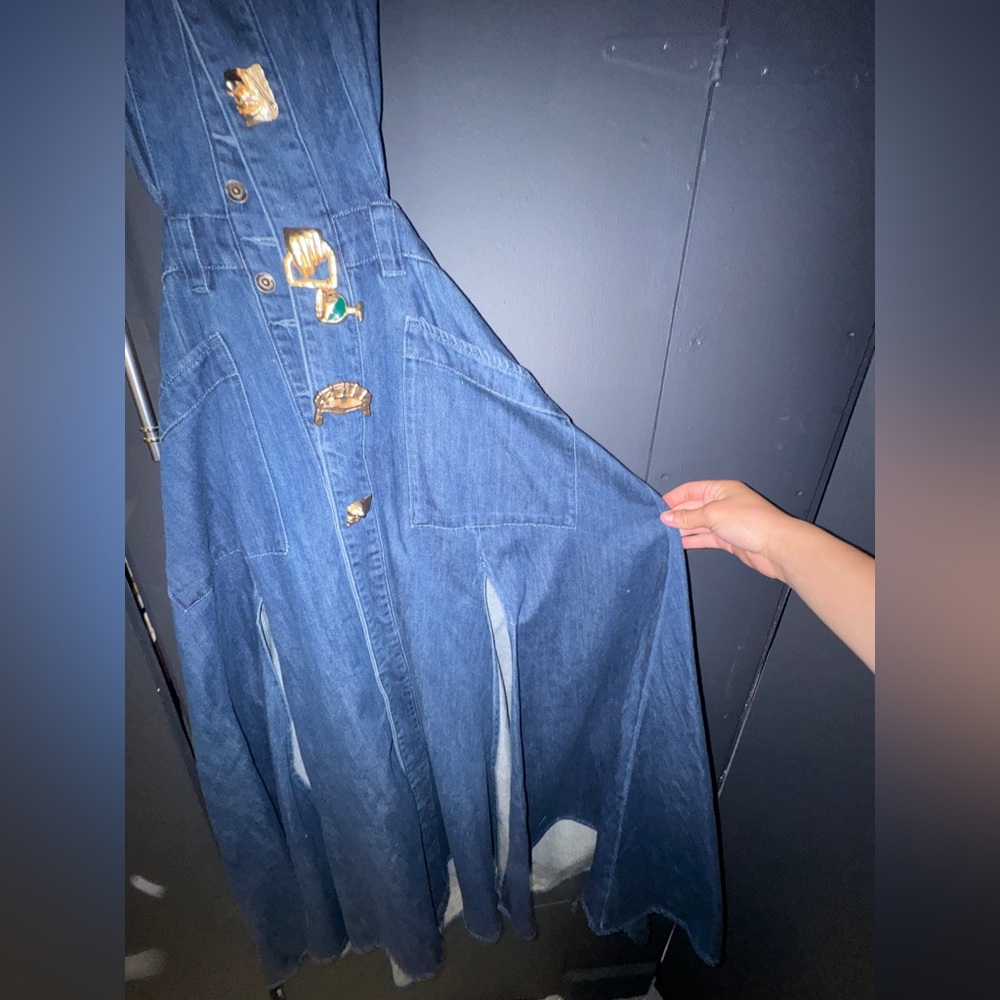 Amazon Dark Blue Denim Jumpsuit with Gold Accent Buttons - Picture 13 of 15